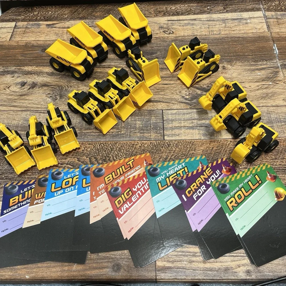 Construction Vehicle Mixed Lot includes matching Valentines